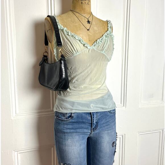 Mint green sheer cami with ruffled straps and sweetheart neckline Shabbychic - Picture 2 of 5